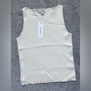calvin klein antique white ribbed tank top